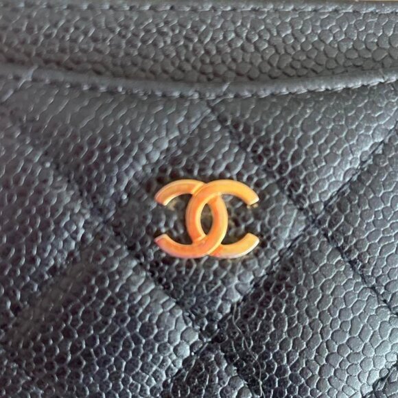 Authentic CHANEL Black Caviar Quilted Leather Classic Card Holder Case Gold CC - Picture 7 of 8